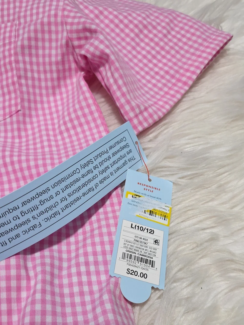 NWT Cat & Jack Pink Plaid 2 Pc Pajamas- L Or 10/12